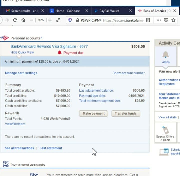 Bank of America Balance